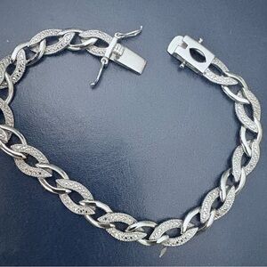 Genuine Diamond 0.25ctw VTG sterling silver bracelet oval link pave 4mm 8 in